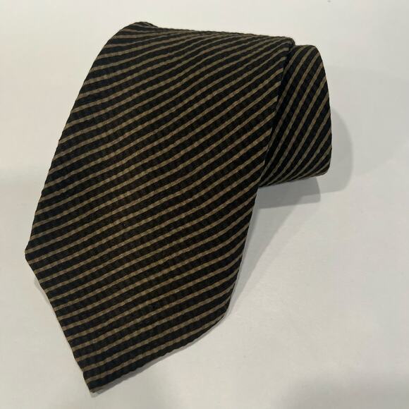 Cole Haan Italian Silk Men's Neck Tie Handmade in Spain Brown Yellow Stripes JP - Picture 1 of 6